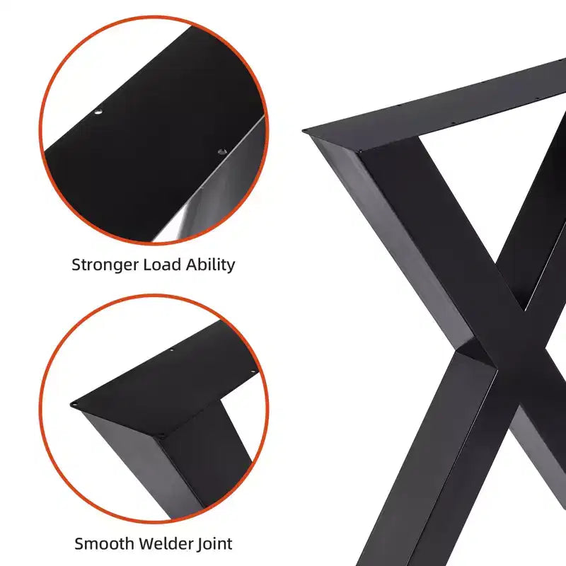 Set of 2 Steel Table Legs, X-Shaped Heavy Duty Dining Table Legs, Industrial-Style Furniture Support, Four Protective Floor Pads for Work Tables