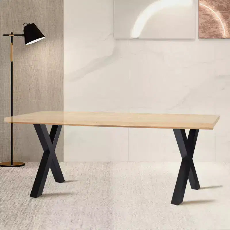 Set of 2 Steel Table Legs, X-Shaped Heavy Duty Dining Table Legs, Industrial-Style Furniture Support, Four Protective Floor Pads for Work Tables