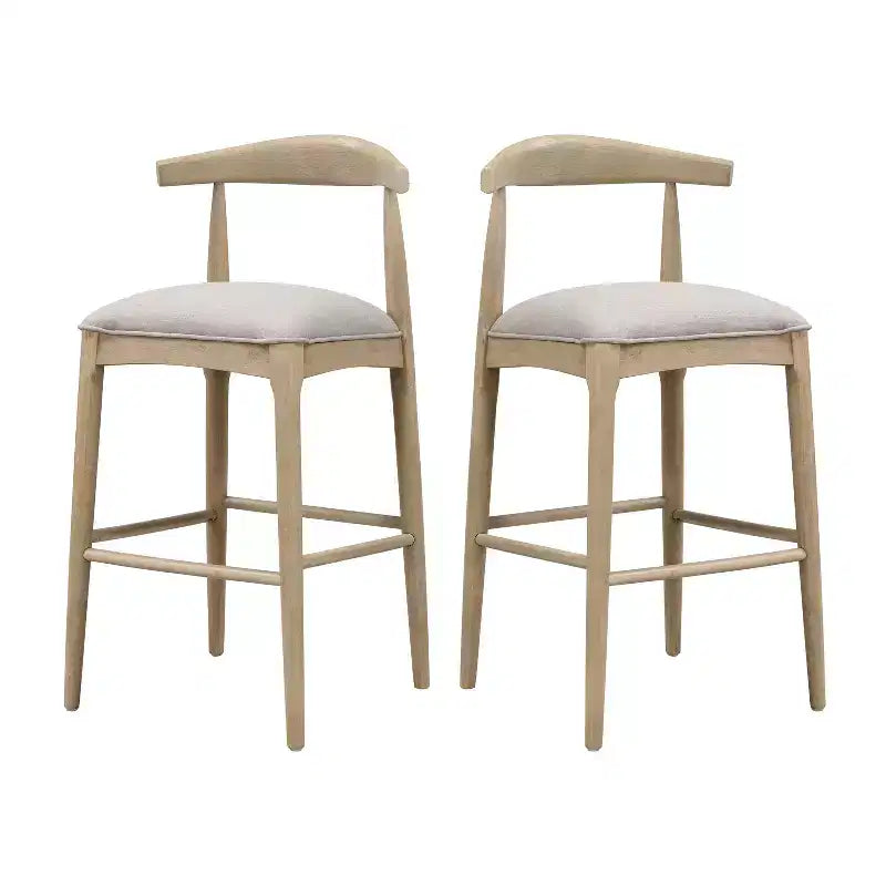 Mid-Century Modern Rubberwood Upholstered Bar Stools (Set of 2)