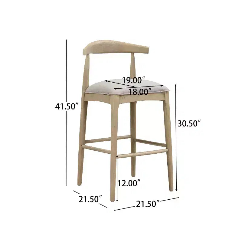 Mid-Century Modern Rubberwood Upholstered Bar Stools (Set of 2)