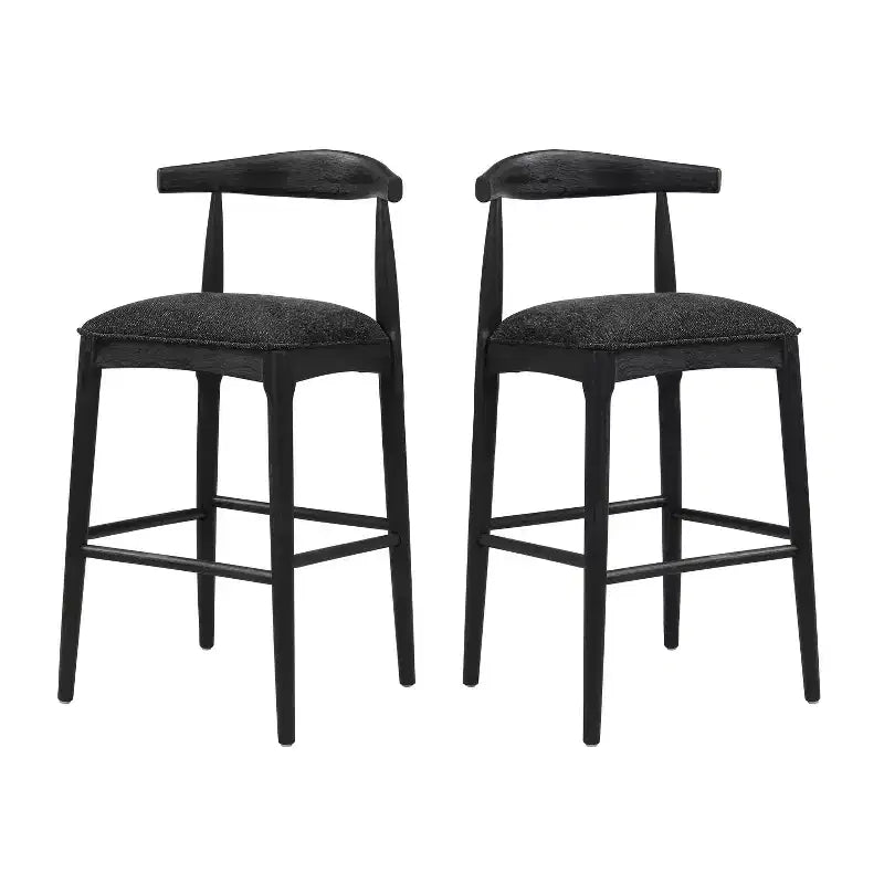 Mid-Century Modern Rubberwood Upholstered Bar Stools (Set of 2)
