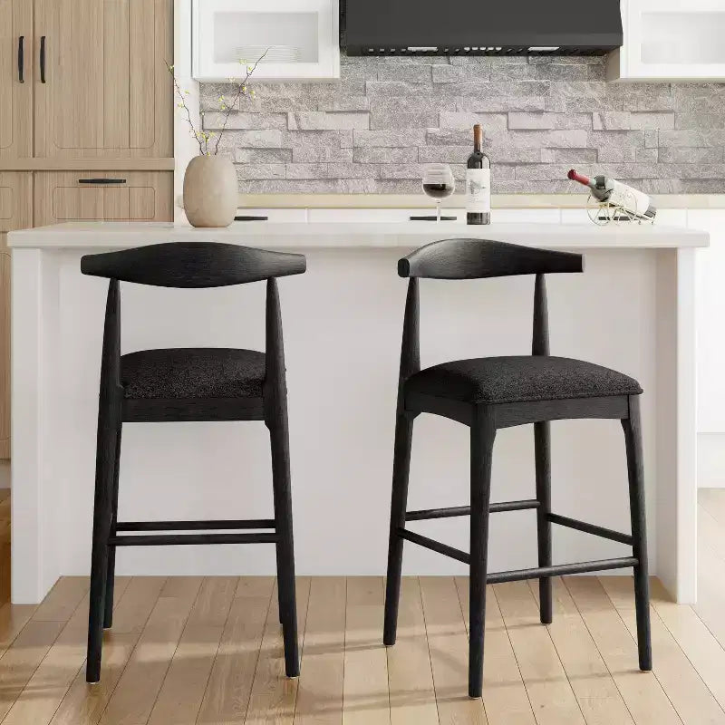 Christopher Knight Home Nyra Mid-Century Modern Rubberwood Upholstered Bar Stools (Set of 2)