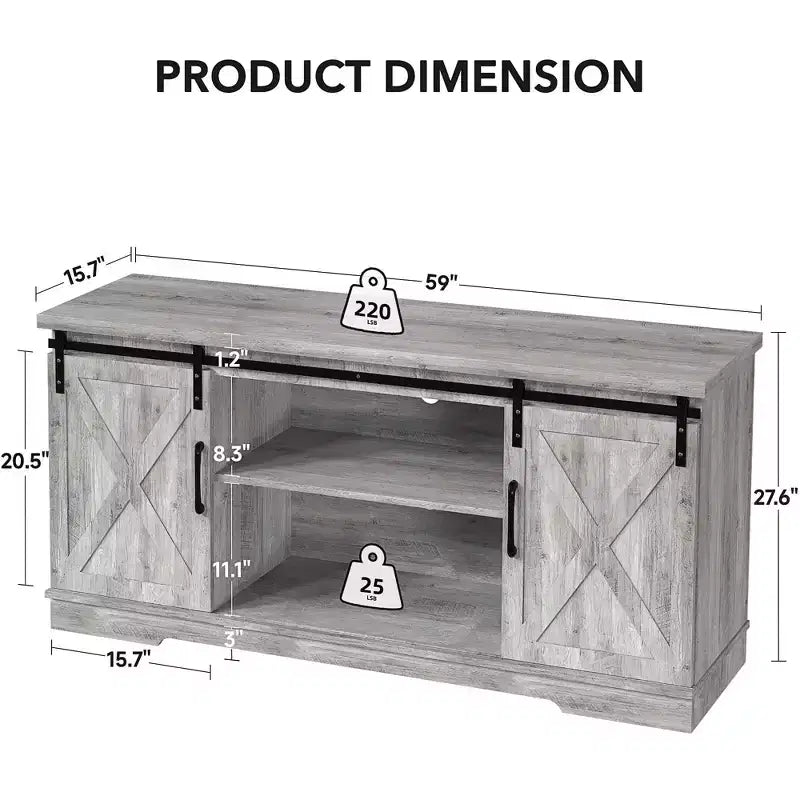 Entertainment Center, 58 Inch TV Stand for 65 Inch TV, TV Cabinet with Barn Doors, Industrial Media Console Storage Cabinet Sideboard for Living Room