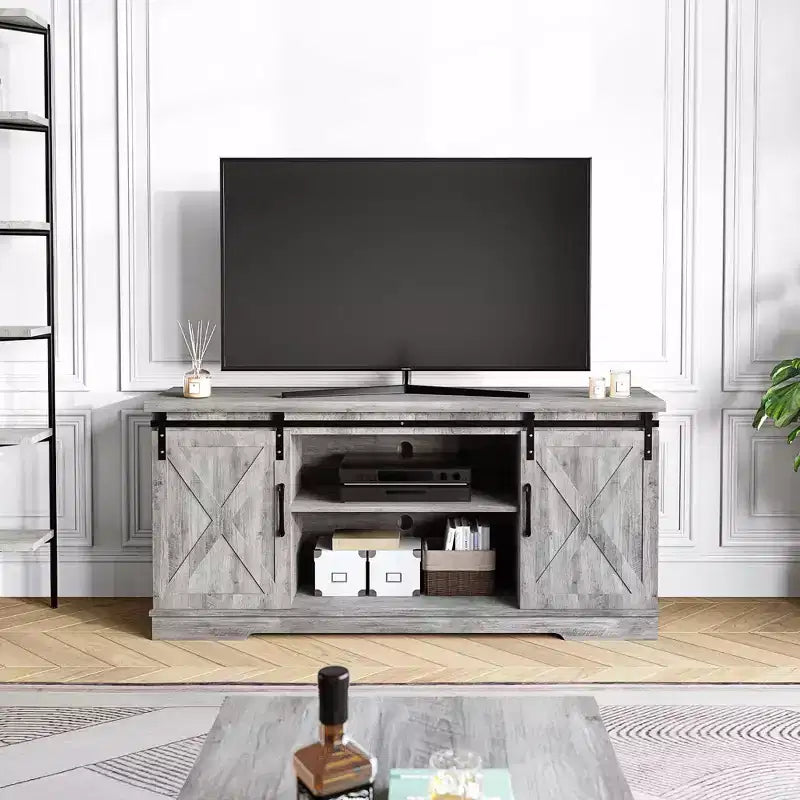 Entertainment Center, 58 Inch TV Stand for 65 Inch TV, TV Cabinet with Barn Doors, Industrial Media Console Storage Cabinet Sideboard for Living Room