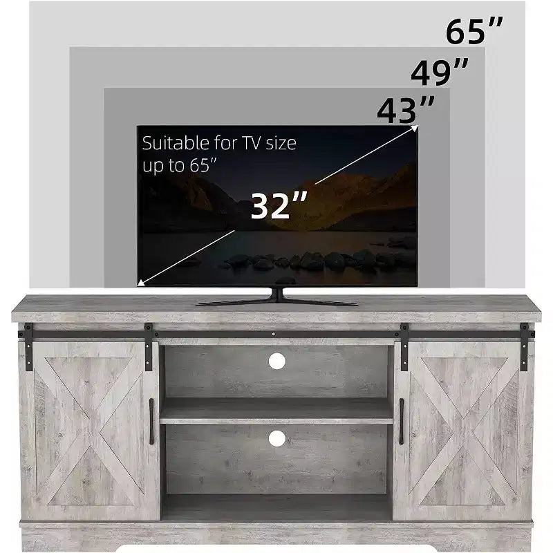 Entertainment Center, 58 Inch TV Stand for 65 Inch TV, TV Cabinet with Barn Doors, Industrial Media Console Storage Cabinet Sideboard for Living Room