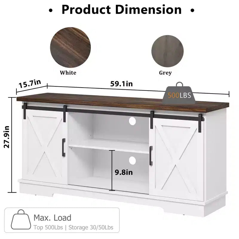 Entertainment Center, 58 Inch TV Stand for 65 Inch TV, TV Cabinet with Barn Doors, Industrial Media Console Storage Cabinet Sideboard for Living Room