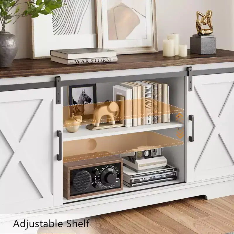Entertainment Center, 58 Inch TV Stand for 65 Inch TV, TV Cabinet with Barn Doors, Industrial Media Console Storage Cabinet Sideboard for Living Room