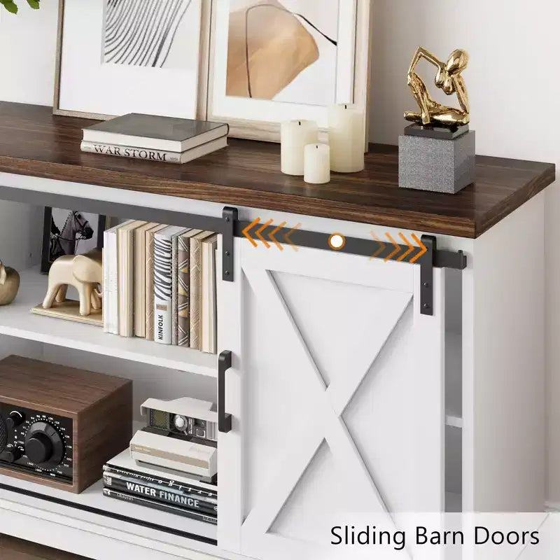 Entertainment Center, 58 Inch TV Stand for 65 Inch TV, TV Cabinet with Barn Doors, Industrial Media Console Storage Cabinet Sideboard for Living Room