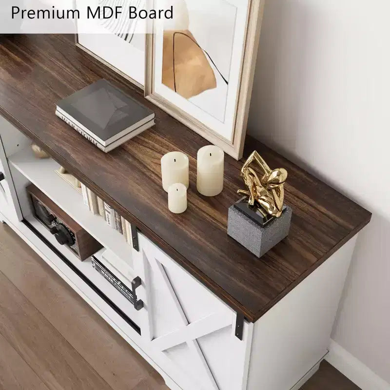 Entertainment Center, 58 Inch TV Stand for 65 Inch TV, TV Cabinet with Barn Doors, Industrial Media Console Storage Cabinet Sideboard for Living Room