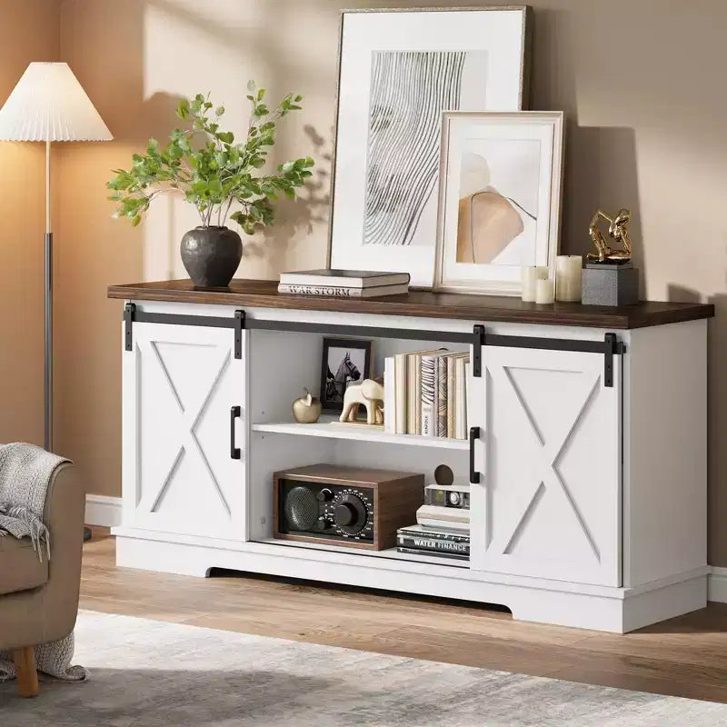 Entertainment Center, 58 Inch TV Stand for 65 Inch TV, TV Cabinet with Barn Doors, Industrial Media Console Storage Cabinet Sideboard for Living Room