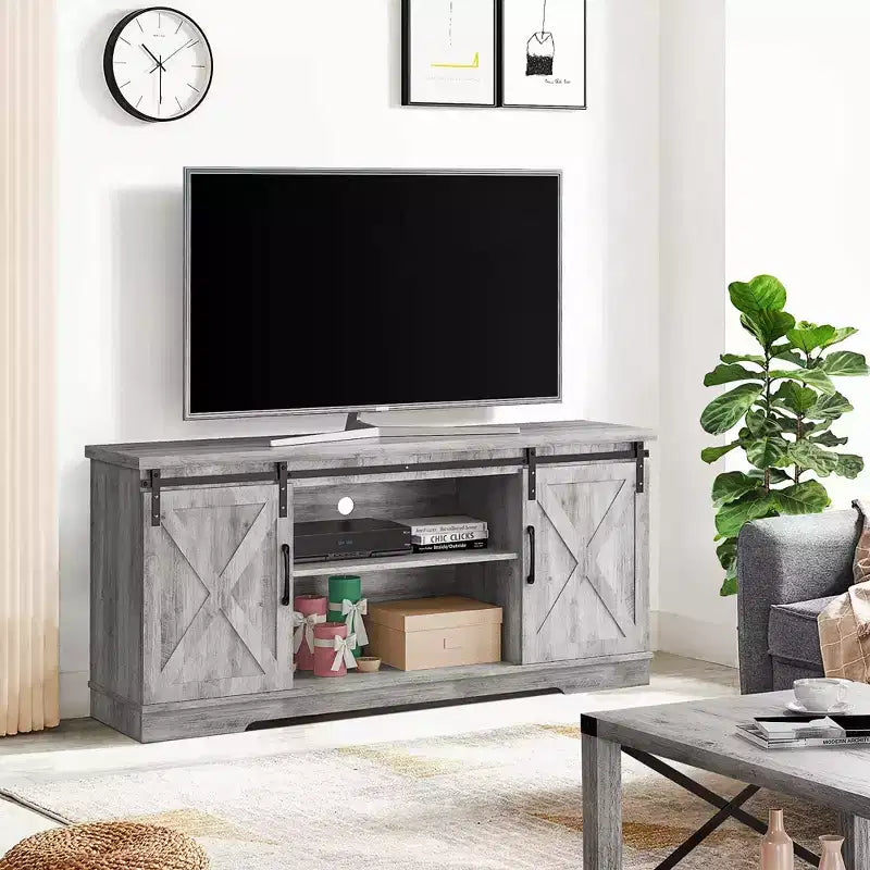 Entertainment Center, 58 Inch TV Stand for 65 Inch TV, TV Cabinet with Barn Doors, Industrial Media Console Storage Cabinet Sideboard for Living Room