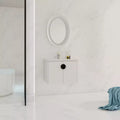 Modern bathroom vanity with ceramic sink, soft-close doors, and scratch-resistant glossy white finish.