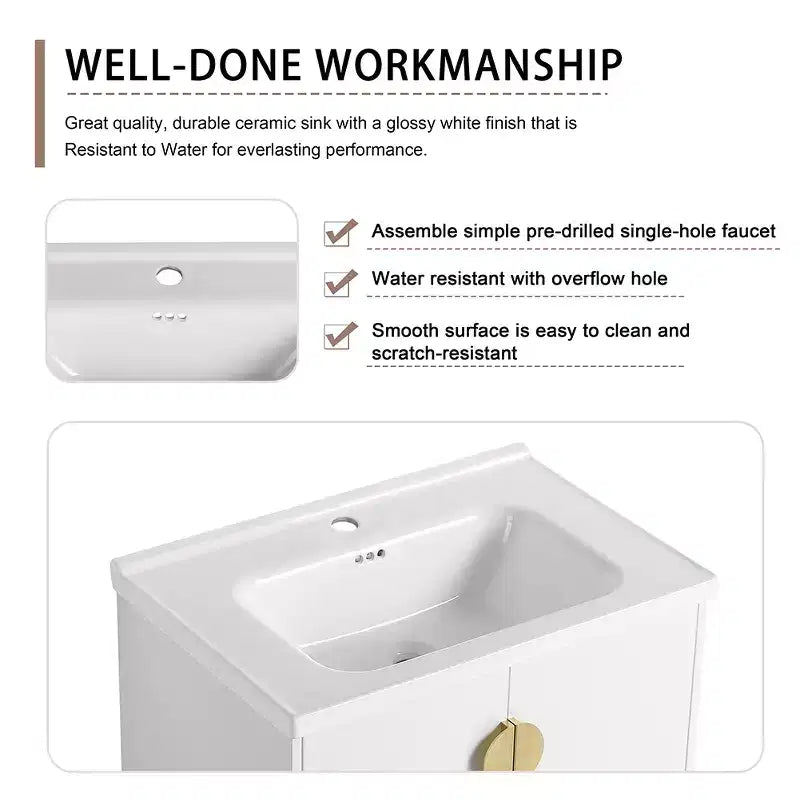 Modern bathroom vanity with ceramic sink, soft-close doors, and scratch-resistant glossy white finish.