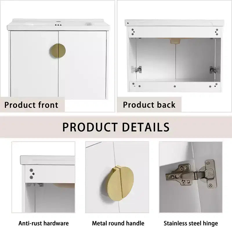 Modern bathroom vanity with ceramic sink, soft-close doors, and scratch-resistant glossy white finish.