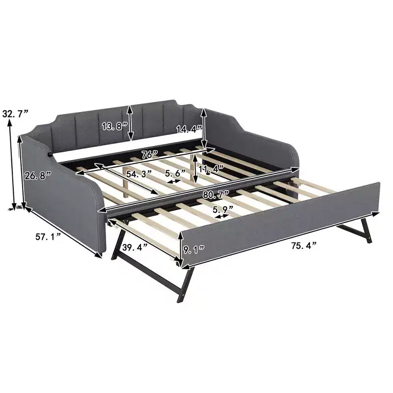 Full Size Upholstery Daybed with Trundle and USB Charging Design, Trundle can be flat or erected, Gray