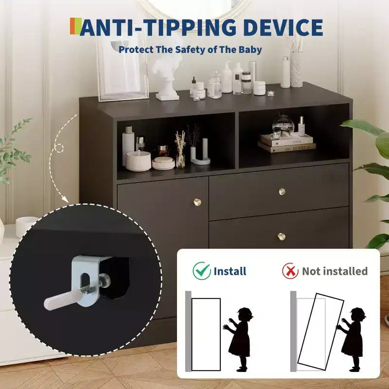 White Nursery Dresser with Changing Top Tall Wooden Diaper Station with 3 Drawers & 2 Shelves for Kids Room (1-Piece)