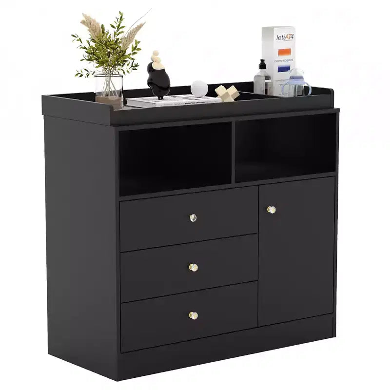 White Nursery Dresser with Changing Top  Tall Wooden Diaper Station with 3 Drawers & 2 Shelves for Kids Room (1-Piece)