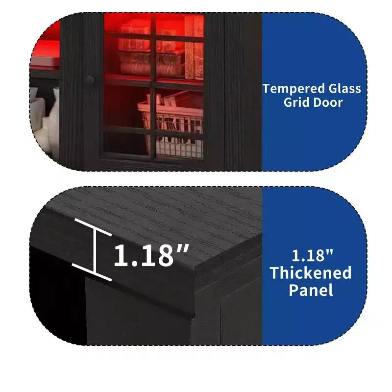 Farmhouse TV Stand for 70 Inch TV, LED Entertainment Center with Adjustable Shelves & Glass Doors, TV Media Console Table for Living Room