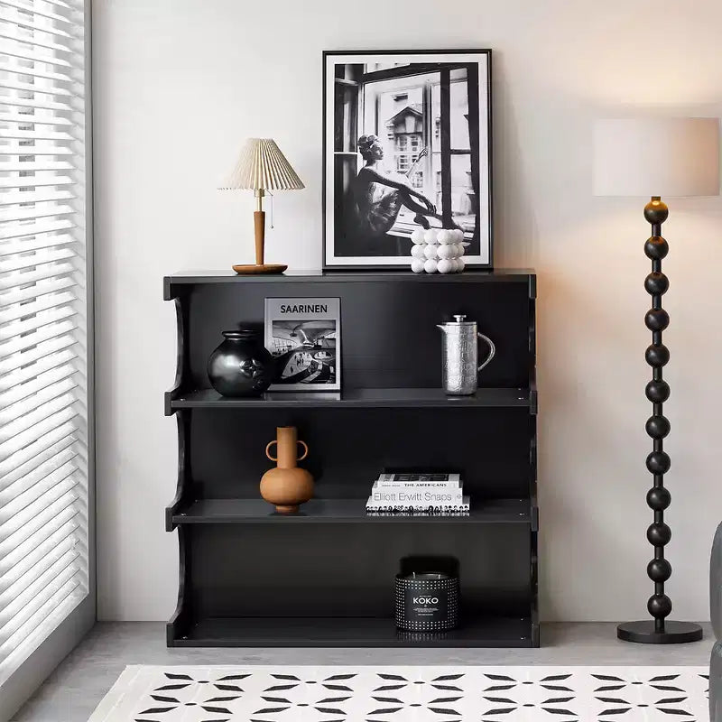 4-Tier Mid-Century Floor Bookshelf, Rustic Open Bookcase & Display Storage Organizer for Living Room, Bedroom, or Office