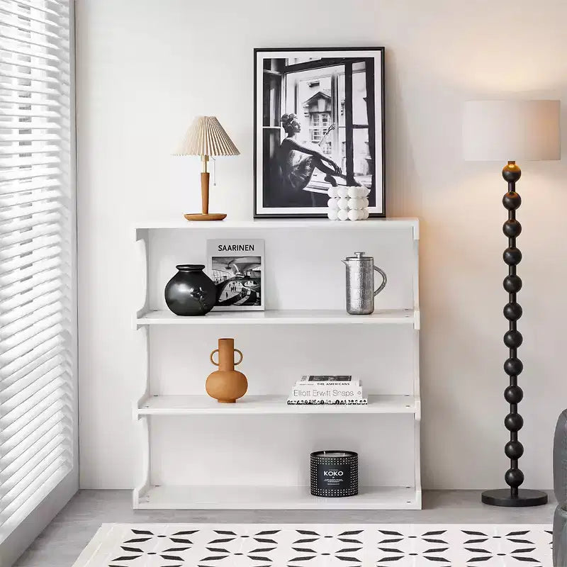 4-Tier Mid-Century Floor Bookshelf, Rustic Open Bookcase & Display Storage Organizer for Living Room, Bedroom, or Office