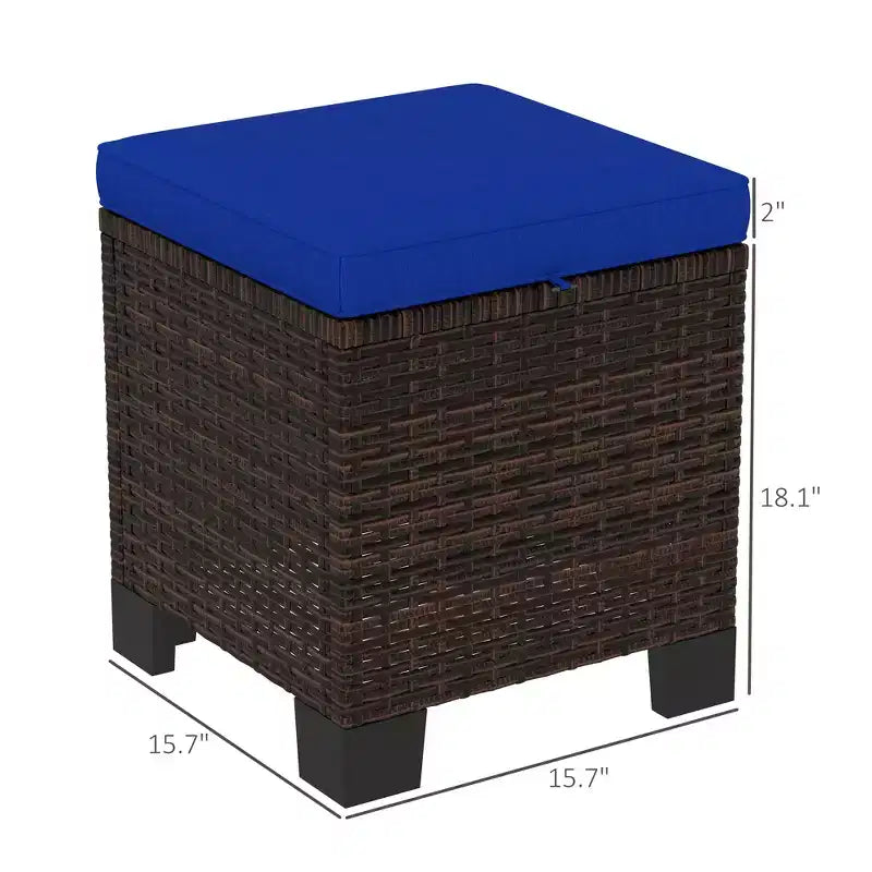 2 Piece Wicker Outdoor Ottomans with Cushions, Rattan Ottoman Footrest and Side Table for Patio, Poolside