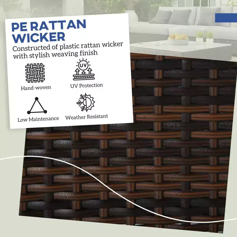2 Piece Wicker Outdoor Ottomans with Cushions, Rattan Ottoman Footrest and Side Table for Patio, Poolside