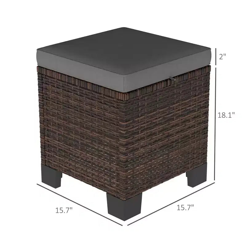 2 Piece Wicker Outdoor Ottomans with Cushions, Rattan Ottoman Footrest and Side Table for Patio, Poolside