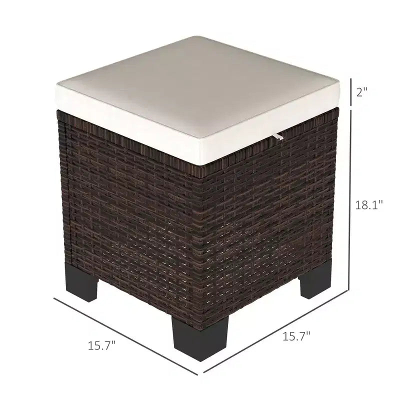 2 Piece Wicker Outdoor Ottomans with Cushions, Rattan Ottoman Footrest and Side Table for Patio, Poolside