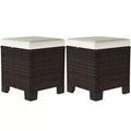 2 Piece Wicker Outdoor Ottomans with Cushions, Rattan Ottoman Footrest and Side Table for Patio, Poolside