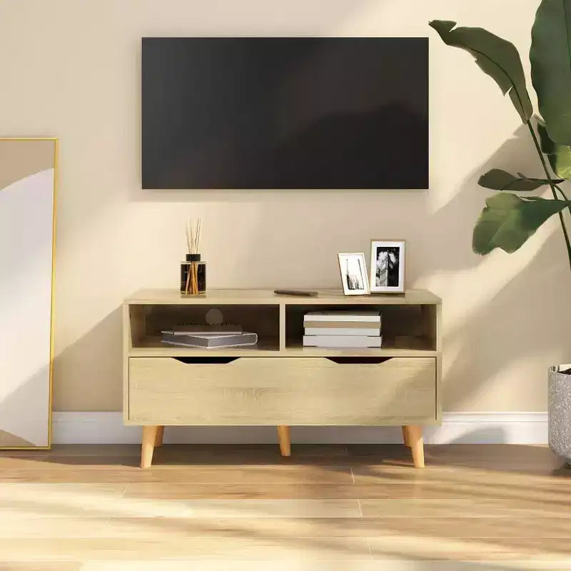 XL TV Stand - Brown Sonoma Oak TV Cabinet - Sturdy and Stable - Engineered Wood Material - Scandinavian Style - Ample Storage Space