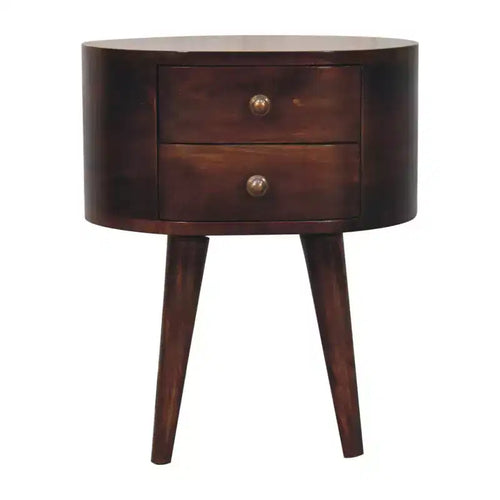 HomeRoots 21 Walnut Solid Wood Oval Two Drawer Nightstand