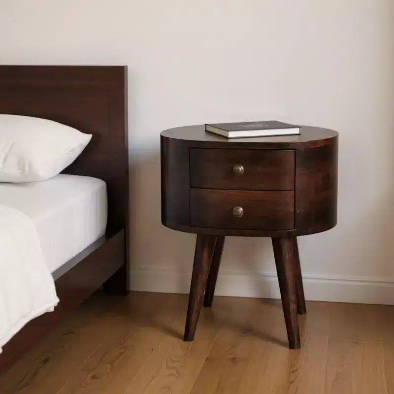 21 Walnut Solid Wood Oval Two Drawer Nightstand