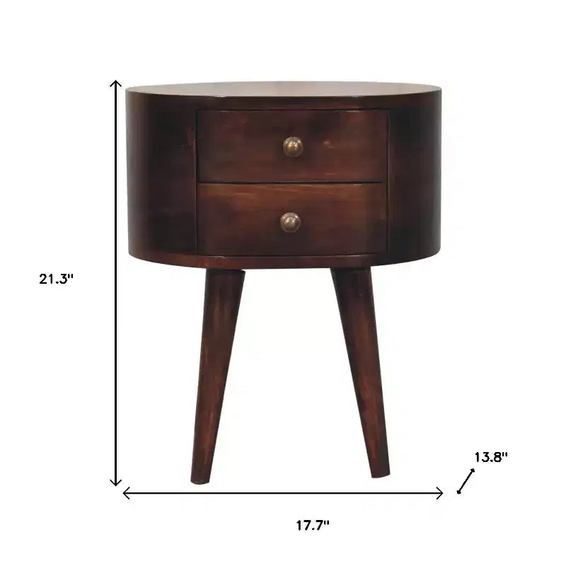 21 Walnut Solid Wood Oval Two Drawer Nightstand