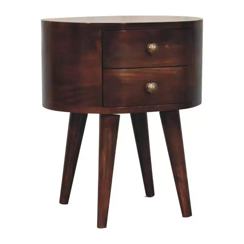 21 Walnut Solid Wood Oval Two Drawer Nightstand
