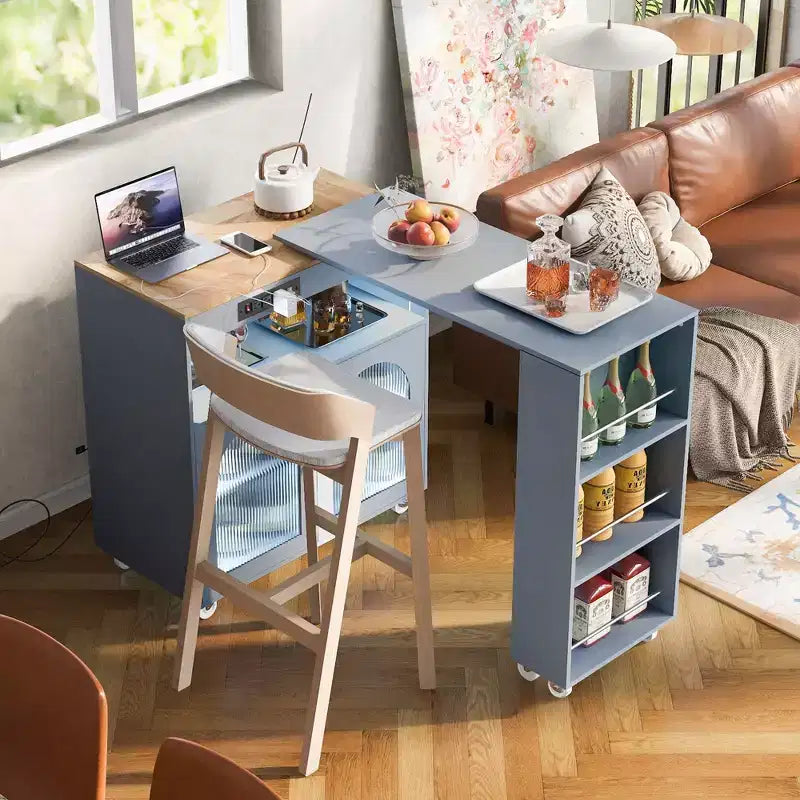 Kitchen Island On Wheels with 2 Glass Doors, Kitchen Cart with Extended Table and Power Outlets, Kitchen Island with Side Open Shelves
