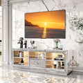 VINGLI Mirrored TV Stand with Sparkling Diamonds & LED Lights for TVs Up to 65 Inch, Assembled Modern Entertainment Center