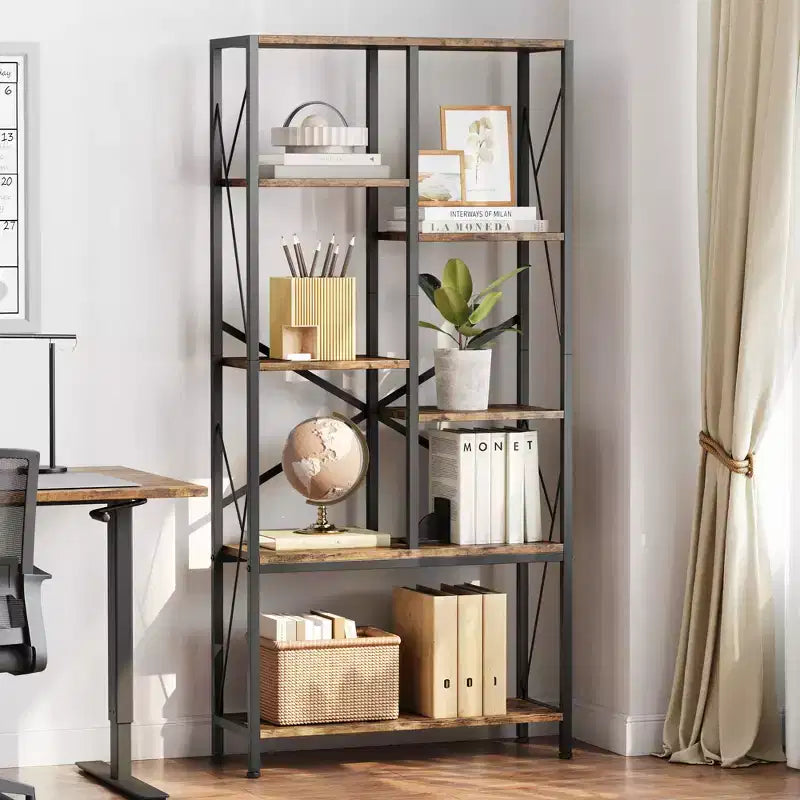Rustic Farmhouse Book Shelves,Adjustable Open Bookcase, Industrial Wood and Black Metal Bookshelves, Bookcase for Home Office Living Room Bedroom
