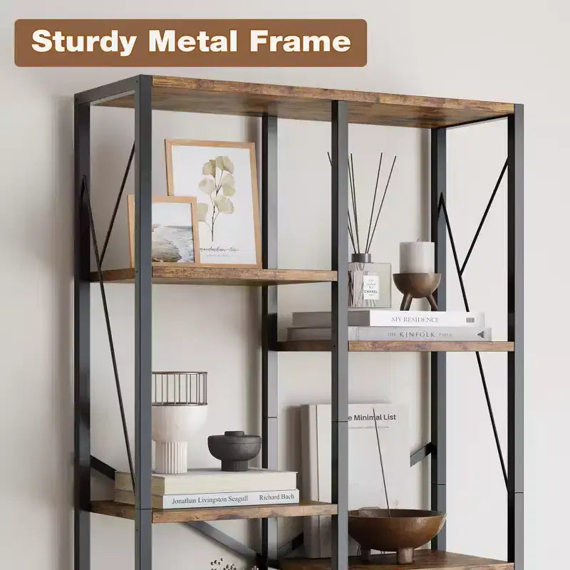 Rustic Farmhouse Book Shelves,Adjustable Open Bookcase, Industrial Wood and Black Metal Bookshelves, Bookcase for Home Office Living Room Bedroom