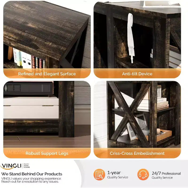 Farmhouse Fireplace TV Stand for up to 70 inch TVs, Entertainment Center with Electric Fireplace Heater & Adjustable Shelves