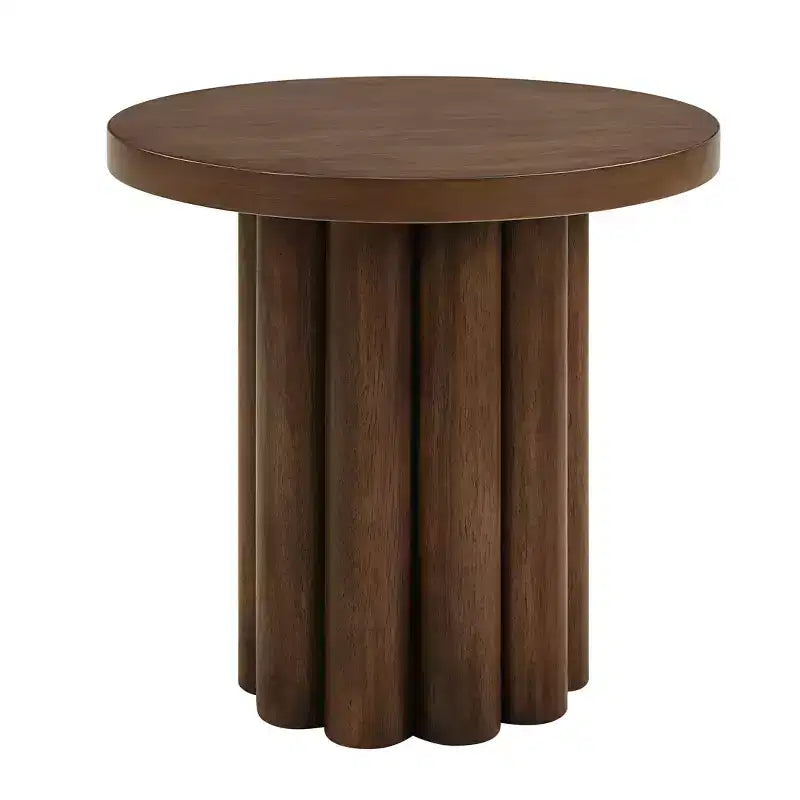 Okak Vintage Round Side Table with Wooden Color Finish, Accent Table with Thick Tabletop, End Table for Living Room, Bedroom, Brown