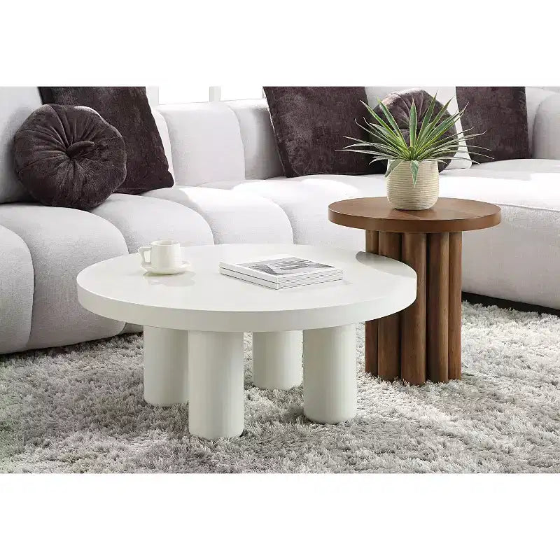 Vintage Round Side Table with Wooden Color Finish, Accent Table with Thick Tabletop, End Table for Living Room, Bedroom, Brown