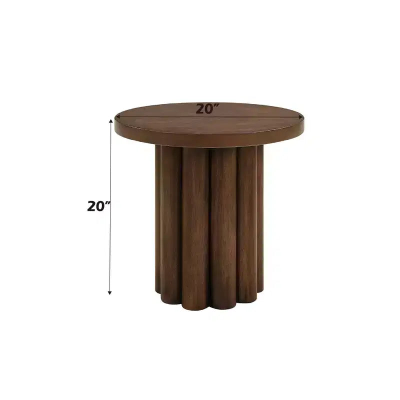 Vintage Round Side Table with Wooden Color Finish, Accent Table with Thick Tabletop, End Table for Living Room, Bedroom, Brown