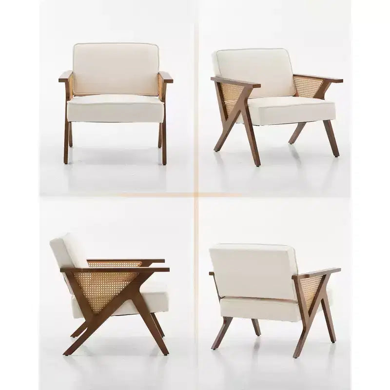 Accent Chair with Soft Cushion, Mid Century Modern Chair with Rubberwood Frame, Linen Fabric Upholstered Lounge Chair for Living Room, Bedroom