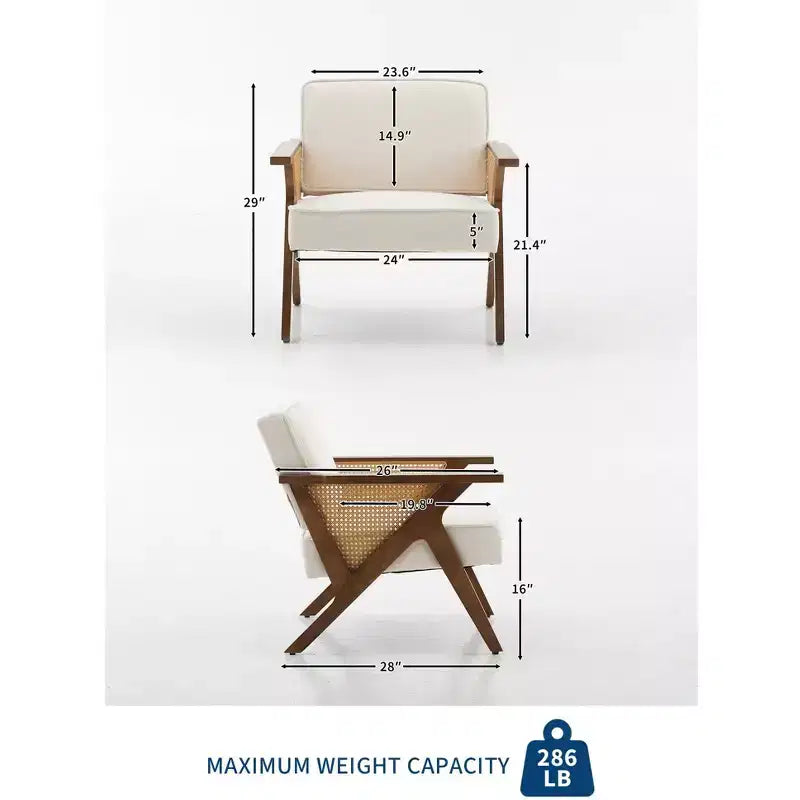 Accent Chair with Soft Cushion, Mid Century Modern Chair with Rubberwood Frame, Linen Fabric Upholstered Lounge Chair for Living Room, Bedroom