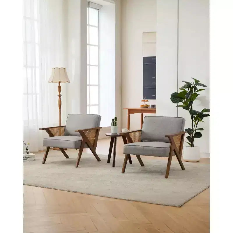 Accent Chair with Soft Cushion, Mid Century Modern Chair with Rubberwood Frame, Linen Fabric Upholstered Lounge Chair for Living Room, Bedroom