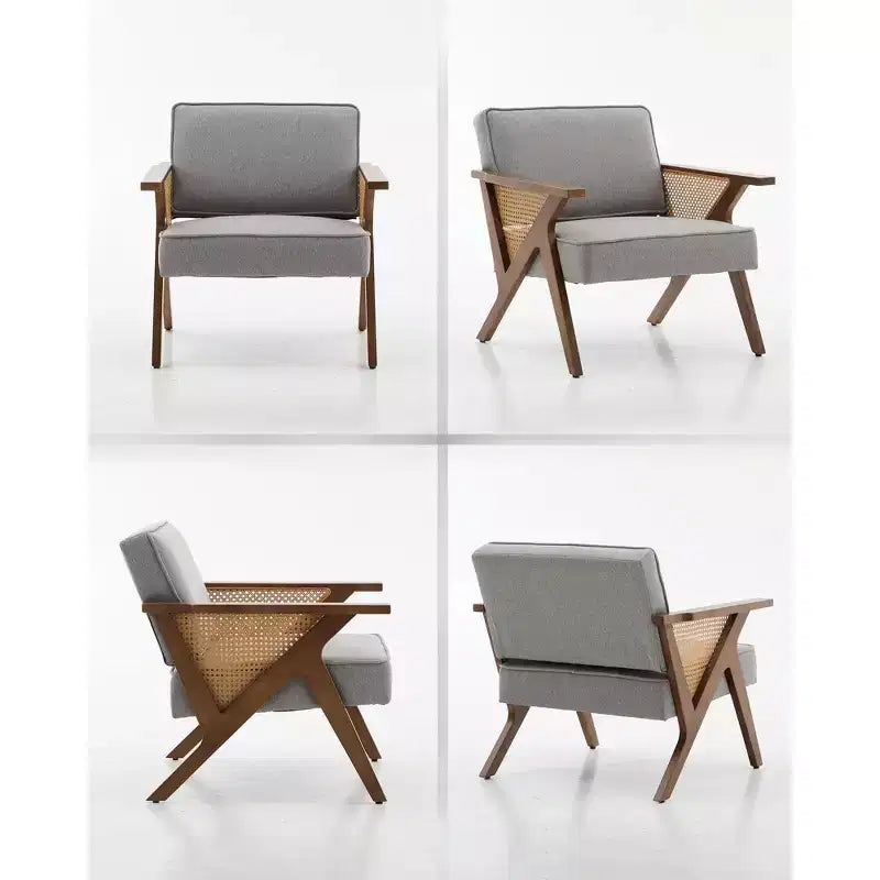 Accent Chair with Soft Cushion, Mid Century Modern Chair with Rubberwood Frame, Linen Fabric Upholstered Lounge Chair for Living Room, Bedroom