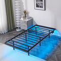VINGLI Bed Frame Twin with USB Charging Station/LED Lights, Black