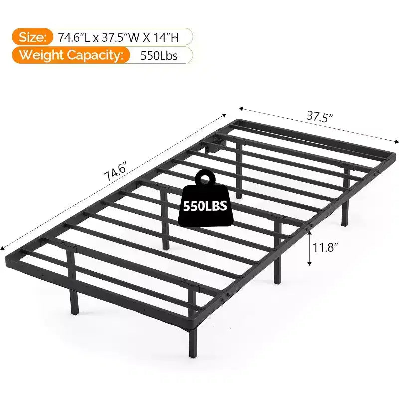 Bed Frame Twin with USB Charging Station/LED Lights, Black