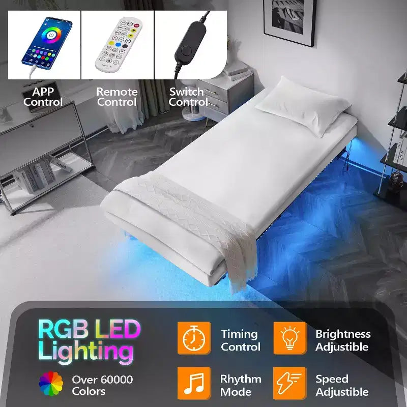 Bed Frame Twin with USB Charging Station/LED Lights, Black