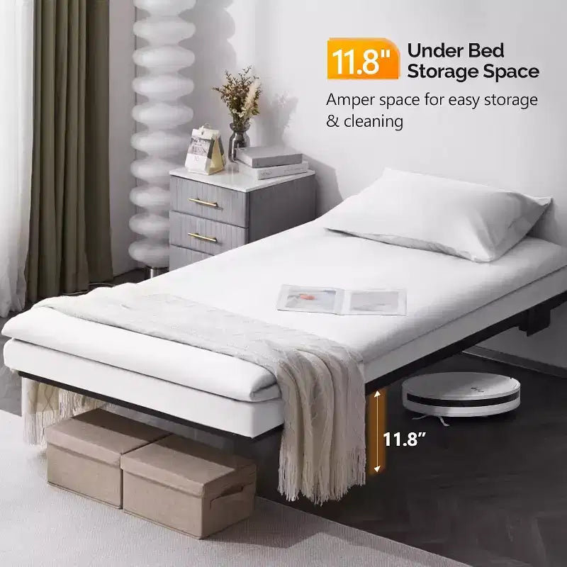 Bed Frame Twin with USB Charging Station/LED Lights, Black